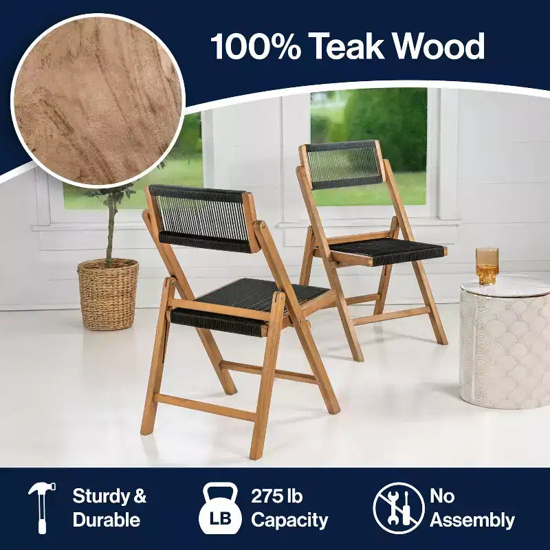 JONATHAN Y Olivier Coastal Modern Wood Roped Folding Chair with Adjustable Back