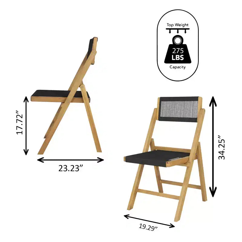 JONATHAN Y Olivier Coastal Modern Wood Roped Folding Chair with Adjustable Back