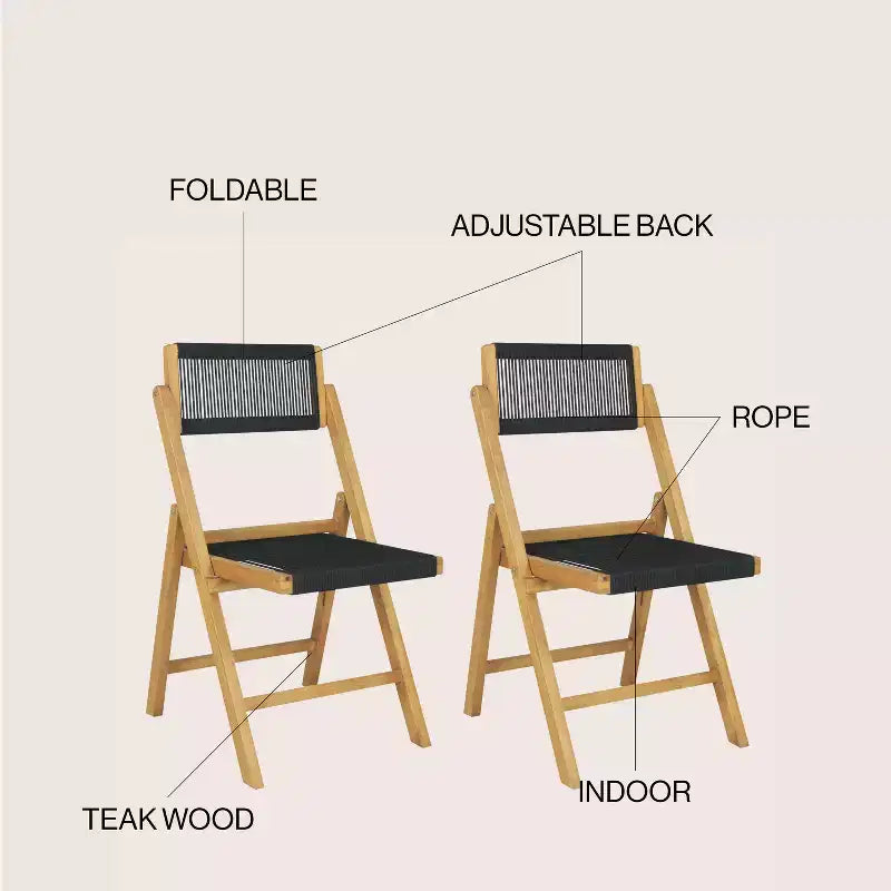 JONATHAN Y Olivier Coastal Modern Wood Roped Folding Chair with Adjustable Back