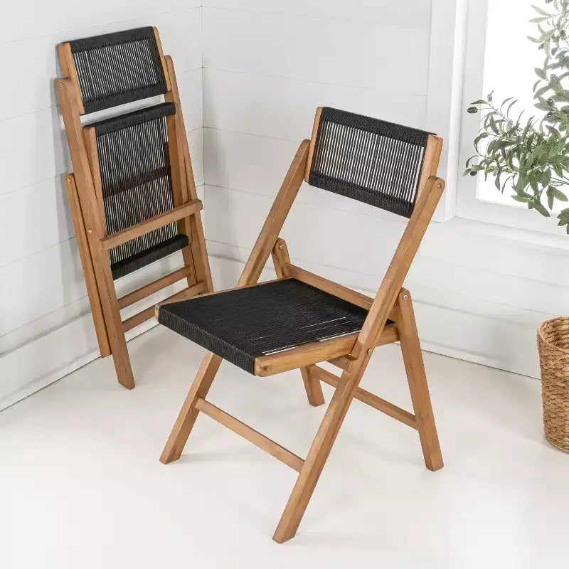 JONATHAN Y Olivier Coastal Modern Wood Roped Folding Chair with Adjustable Back
