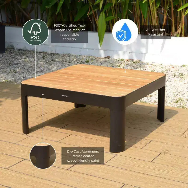 Ensemble de conversation d'extérieur Amazonia 3 pièces Vista en teck/aluminium moulé