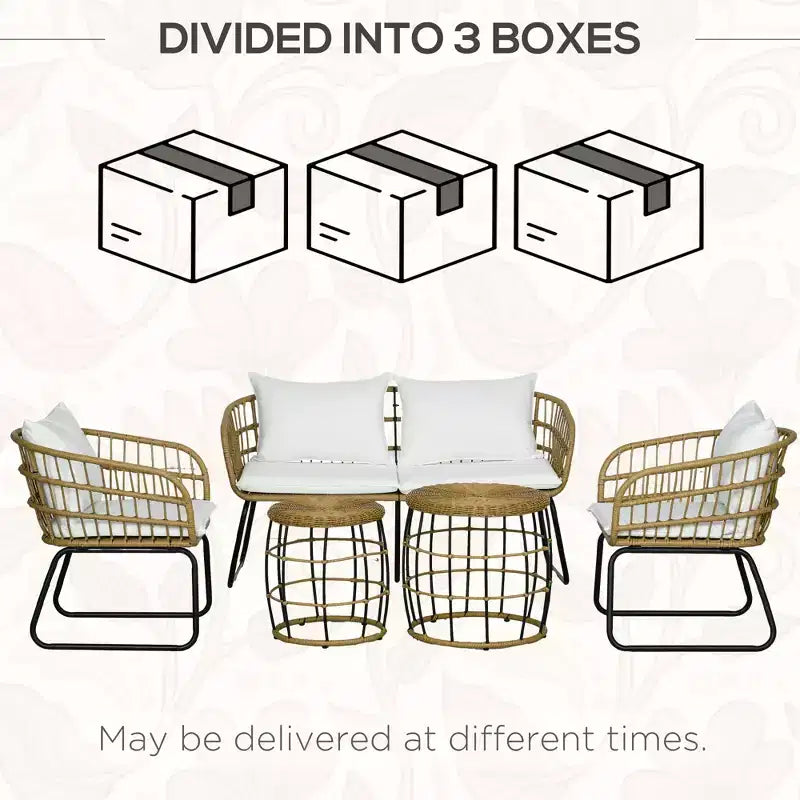 Outsunny Ensemble de mobilier d'extérieur 5 pièces en rotin PE avec chaises rembourrées, canapé deux places et tables basses empilables
