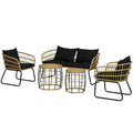 Outsunny 5 Piece PE Rattan Outdoor Furniture Set with Cushioned Chairs, Loveseat Sofa & Stackable Coffee Tables