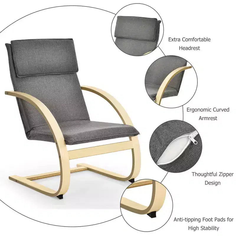 Costway Fauteuil de salon moderne en bois courbé avec accoudoirs en tissu gris