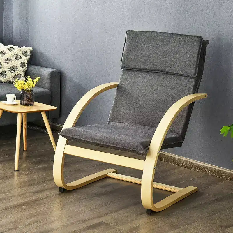 Costway Fauteuil de salon moderne en bois courbé avec accoudoirs en tissu gris