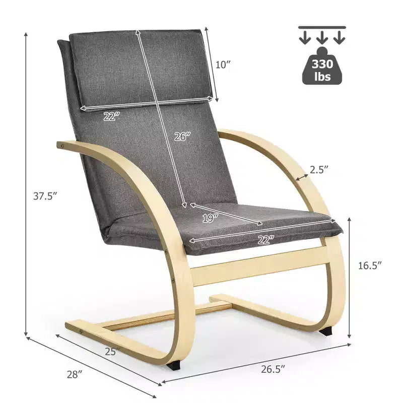 Costway Fauteuil de salon moderne en bois courbé avec accoudoirs en tissu gris
