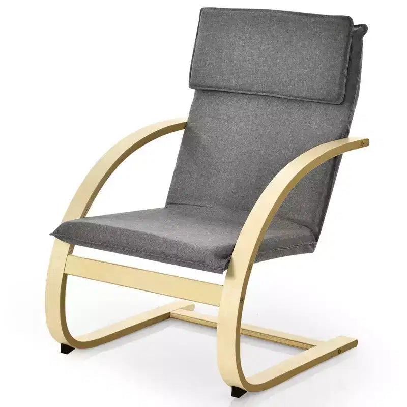 Costway Fauteuil de salon moderne en bois courbé avec accoudoirs en tissu gris
