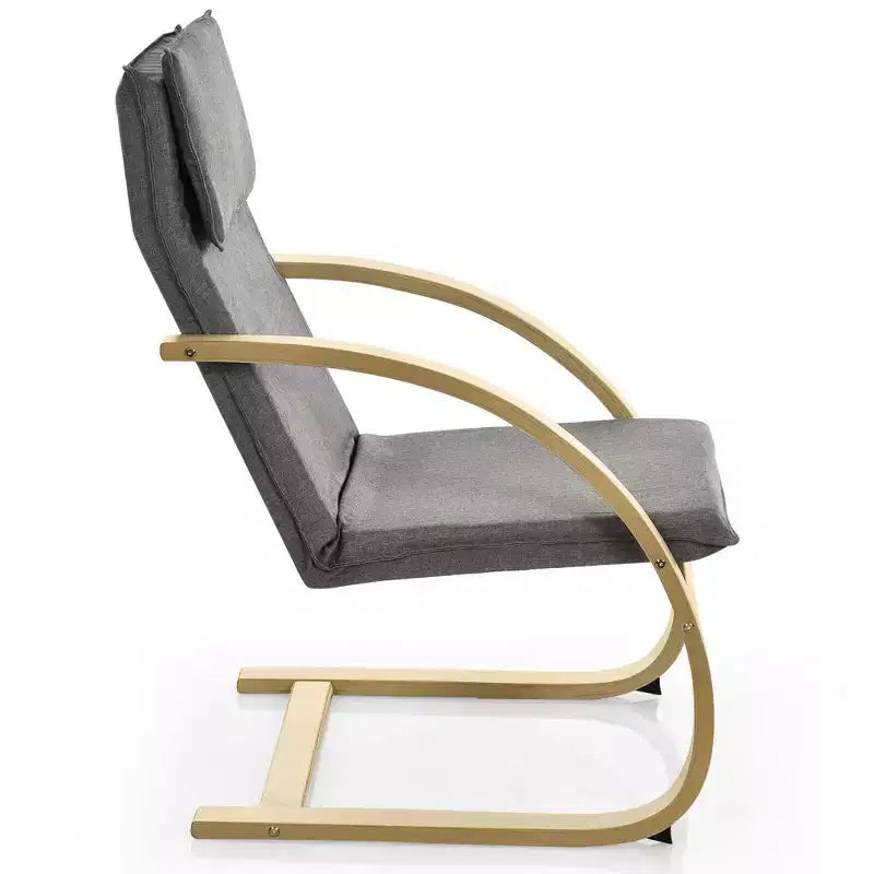 Costway Fauteuil de salon moderne en bois courbé avec accoudoirs en tissu gris