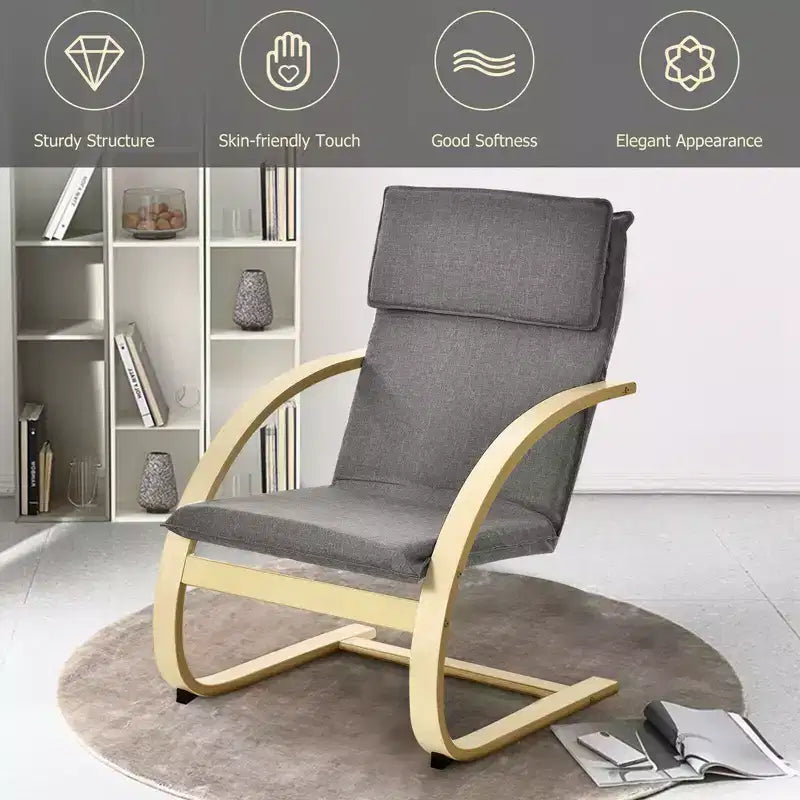 Costway Fauteuil de salon moderne en bois courbé avec accoudoirs en tissu gris