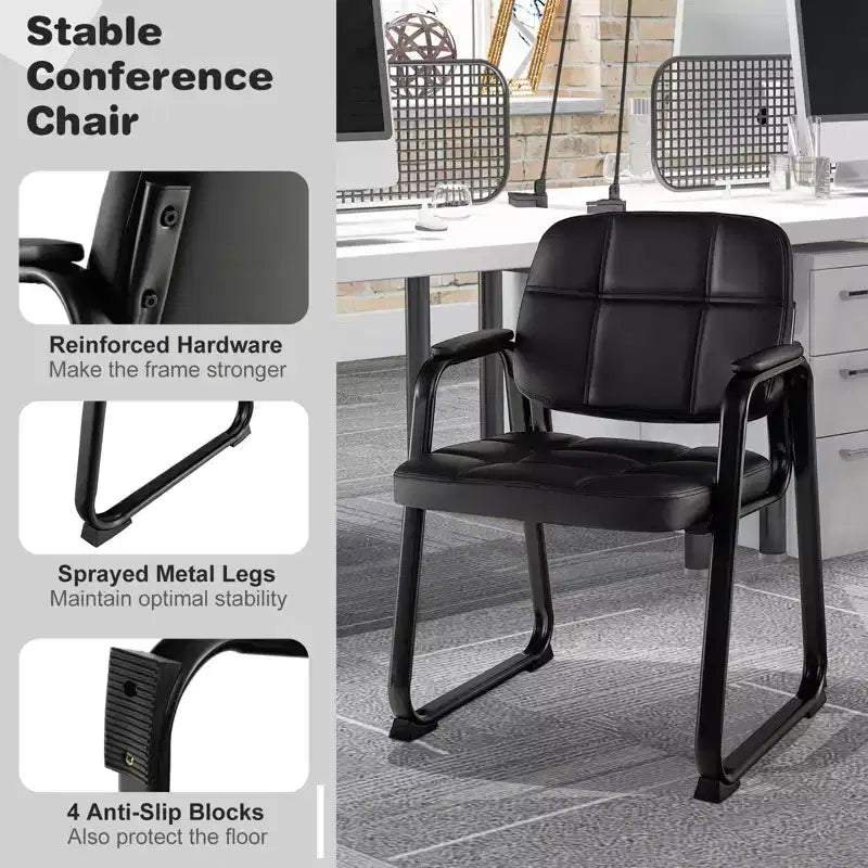 Costway Waiting Room Chair Set of 2/4 Upholstered Guest Conference Chair with Armrest Black