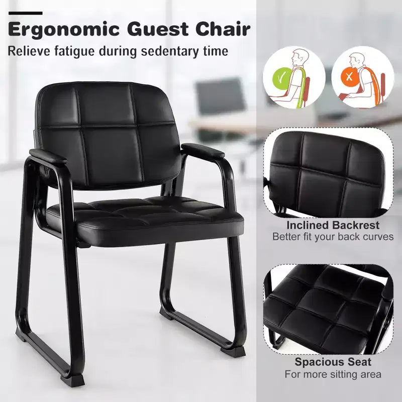 Costway Waiting Room Chair Set of 2/4 Upholstered Guest Conference Chair with Armrest Black