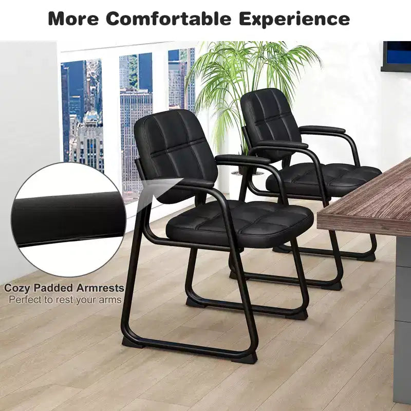 Costway Waiting Room Chair Set of 2/4 Upholstered Guest Conference Chair with Armrest Black