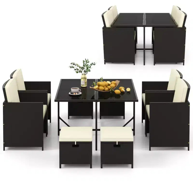 Ensemble de salle à manger d'extérieur 9 pièces Costway, ensemble de conversation de patio avec coussins de siège