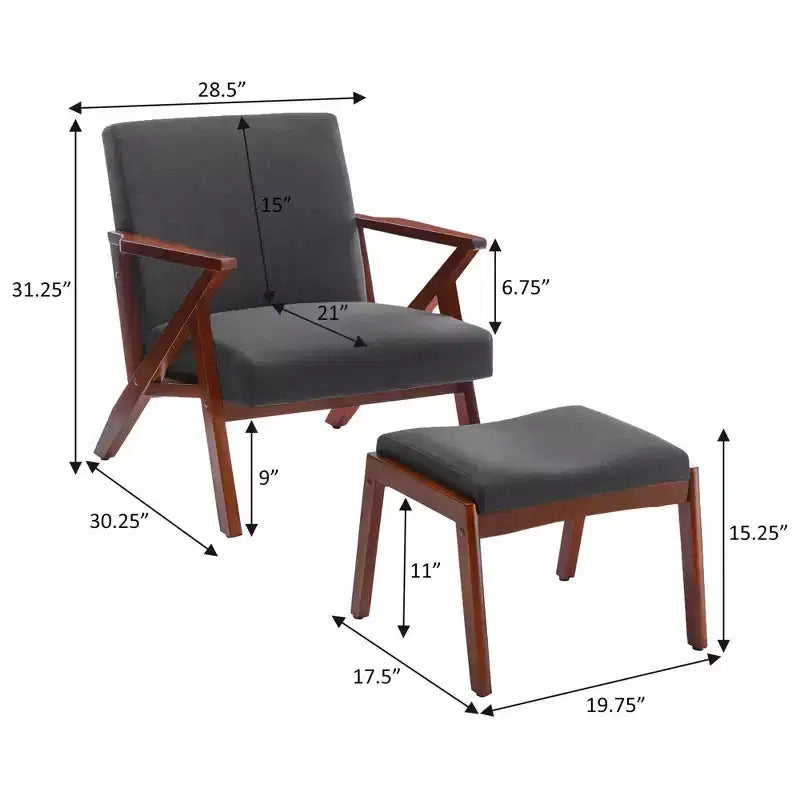 Breighton Home Take a Seat Cliff Mid-Century Modern Accent Lounge Armchair with Ottoman