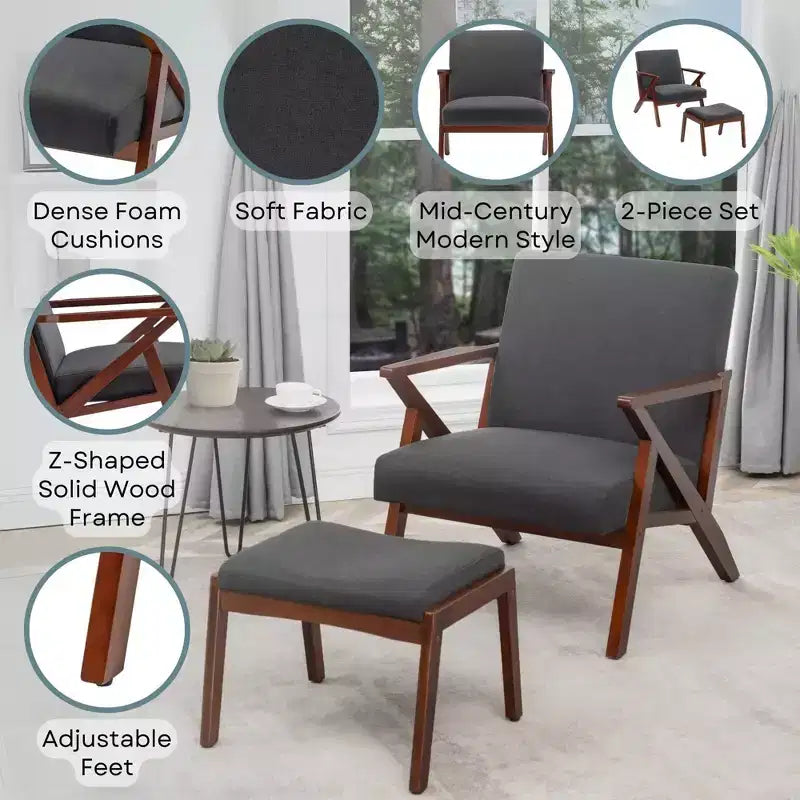 Breighton Home Take a Seat Cliff Mid-Century Modern Accent Lounge Armchair with Ottoman