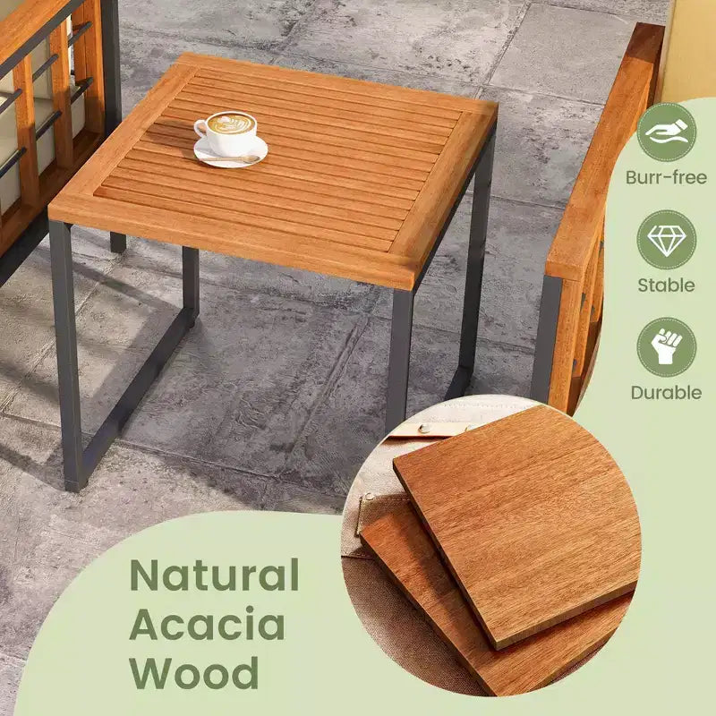 Costway Ensemble de Meubles de Patio 5 Pièces en Bois d'Acacia avec Ottomans Coussins Moelleux et Table Basse