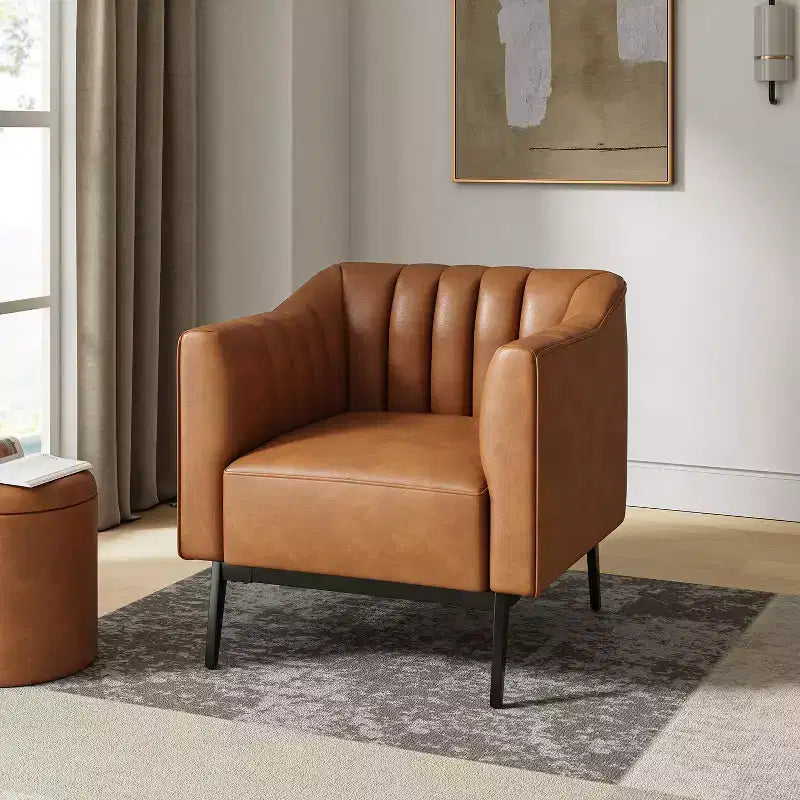 Carsten Industry 30 Wide Faux Leather Chair with Metal Leg|HULALA HOME-CAMEL