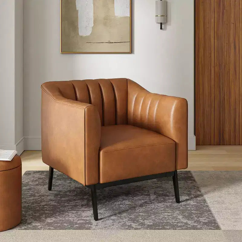 Carsten Industry 30 Wide Faux Leather Chair with Metal Leg|HULALA HOME-CAMEL