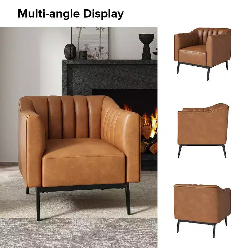 Carsten Industry 30 Wide Faux Leather Chair with Metal Leg|HULALA HOME-CAMEL