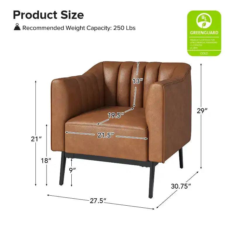 Carsten Industry 30 Wide Faux Leather Chair with Metal Leg|HULALA HOME-CAMEL