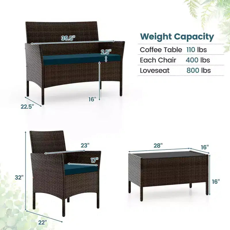 Costway Ensemble de Meubles de Patio 8 Pièces avec Coussins Lavables et Table Basse en Verre Trempé Noir/Gris/Bleu Marine/Turquoise/Rouge/Bleu/Orange