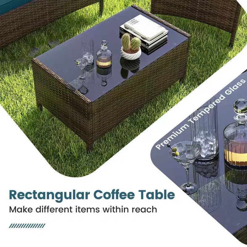 Costway Ensemble de Meubles de Patio 8 Pièces avec Coussins Lavables et Table Basse en Verre Trempé Noir/Gris/Bleu Marine/Turquoise/Rouge/Bleu/Orange