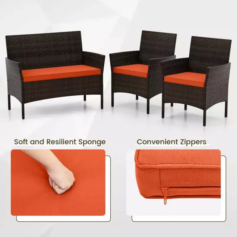 Costway Ensemble de Meubles de Patio 8 Pièces avec Coussins Lavables et Table Basse en Verre Trempé Noir/Gris/Bleu Marine/Turquoise/Rouge/Bleu/Orange