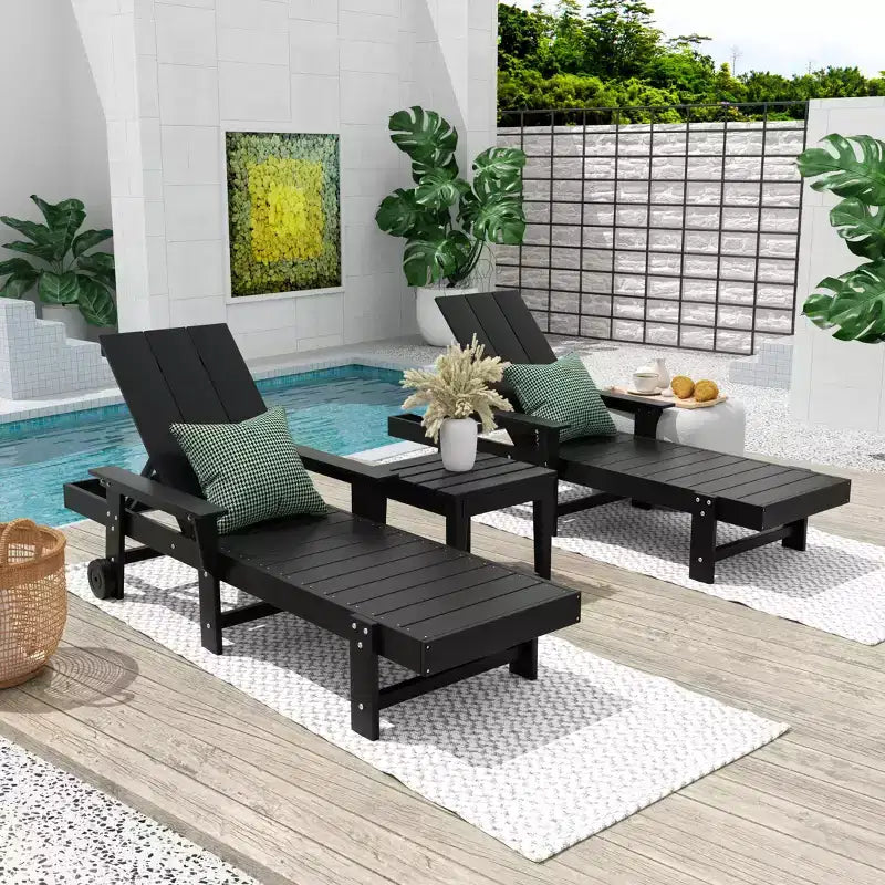 WestinTrends Ashore Modern Poly Reclining Chaise Lounge Set with Side Table