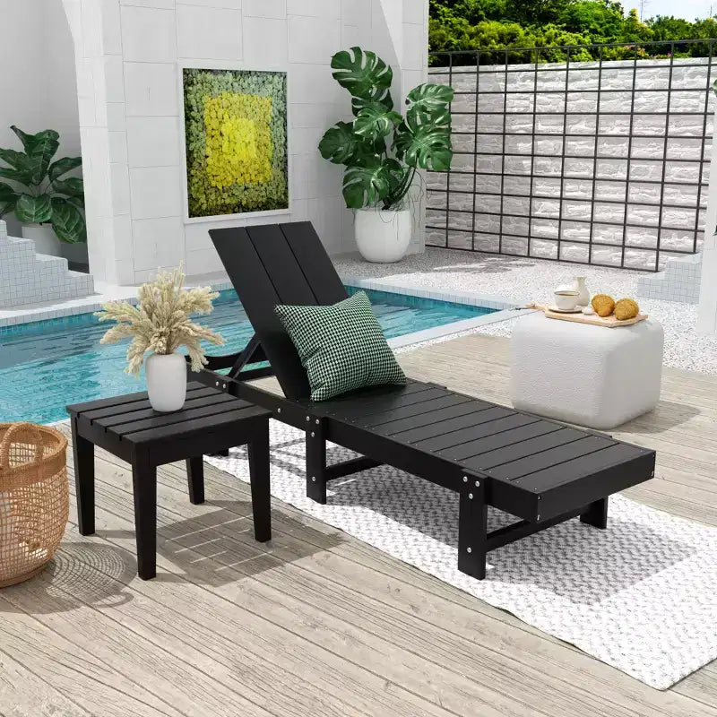 WestinTrends Ashore Modern Poly Reclining Chaise Lounge With Wheels plus side table included