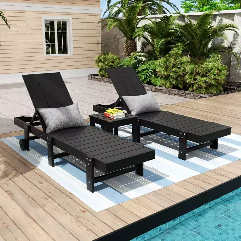 WestinTrends Ashore 2pcs Modern Poly Reclining Chaise Lounge With Wheels plus 1pc side table