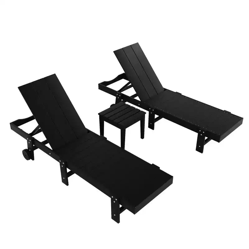 WestinTrends Ashore Lot de 2 chaises longues modernes en polyéthylène inclinables avec roues et 1 table d'appoint