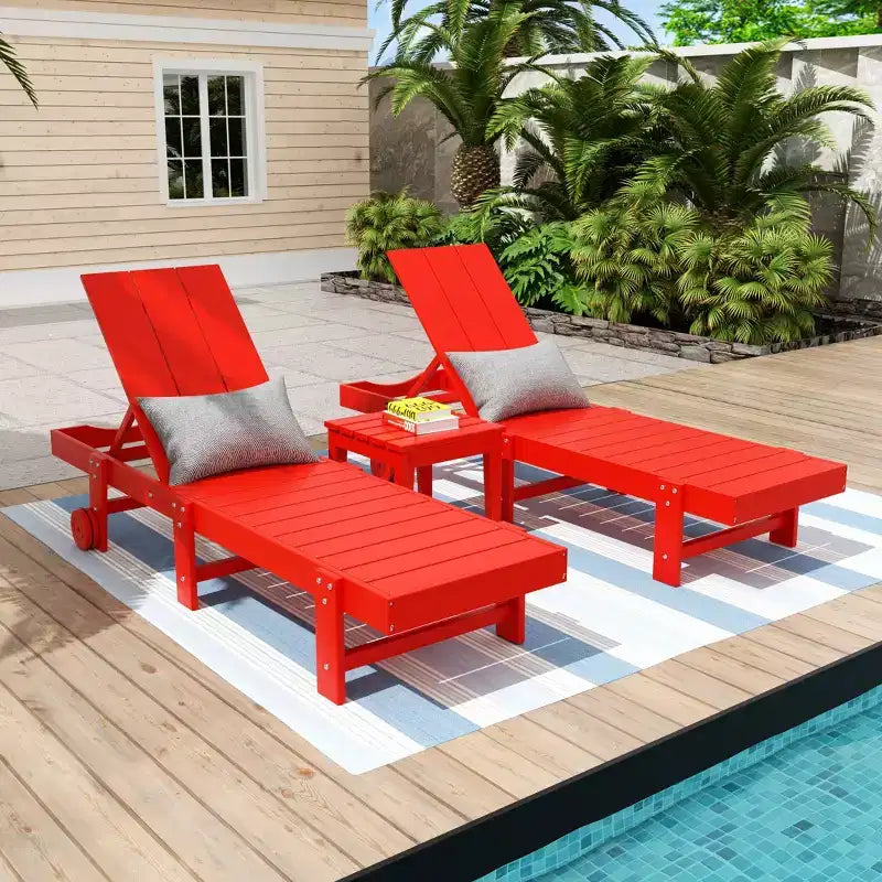 WestinTrends Ashore Lot de 2 chaises longues modernes en polyéthylène inclinables avec roues et 1 table d'appoint