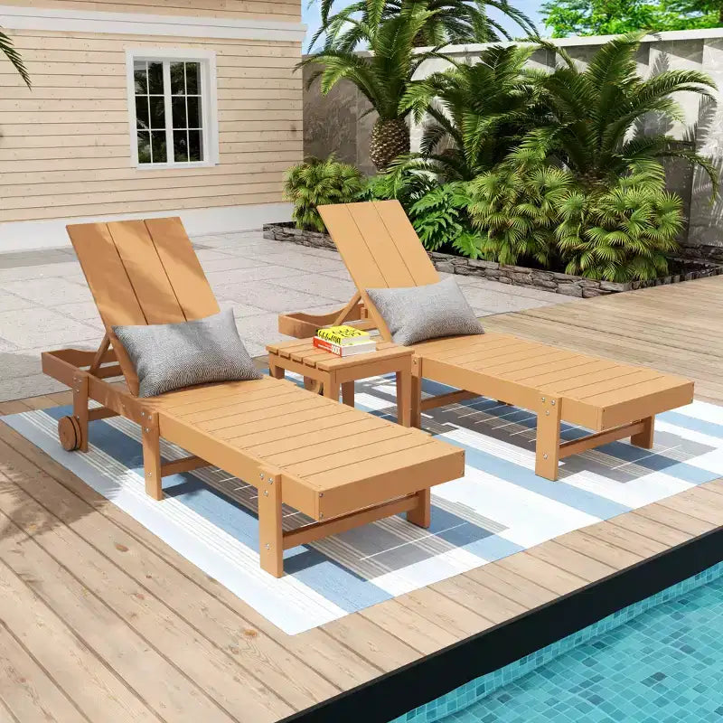WestinTrends Ashore Lot de 2 chaises longues modernes en polyéthylène inclinables avec roues et 1 table d'appoint
