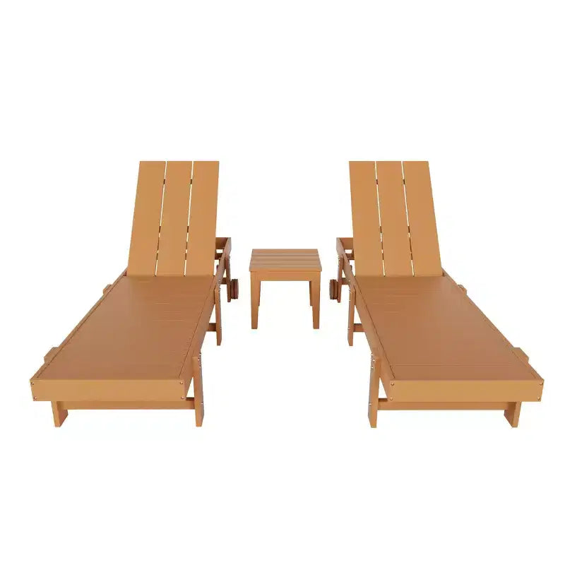 WestinTrends Ashore Lot de 2 chaises longues modernes en polyéthylène inclinables avec roues et 1 table d'appoint