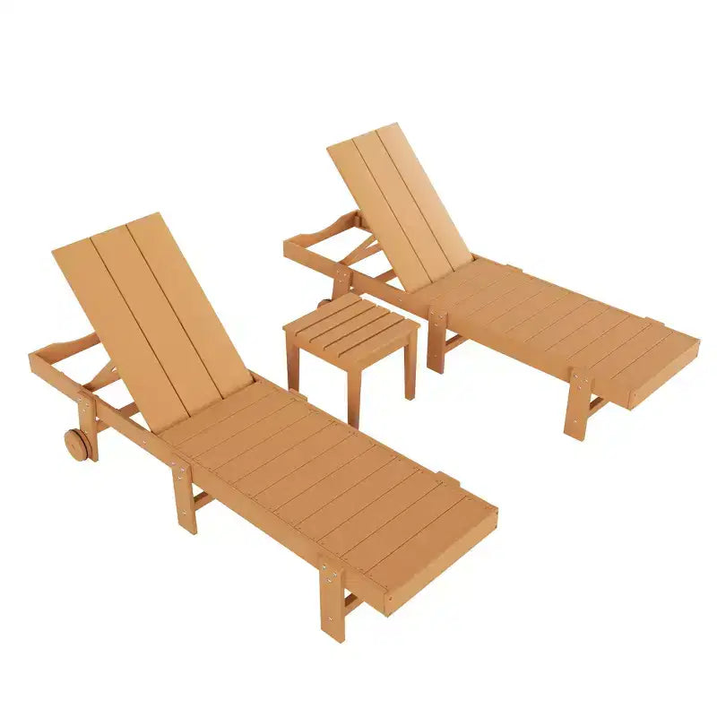 WestinTrends Ashore Lot de 2 chaises longues modernes en polyéthylène inclinables avec roues et 1 table d'appoint