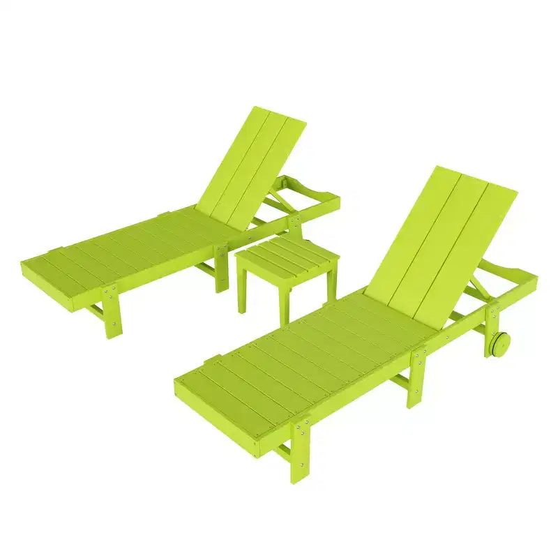 WestinTrends Ashore Lot de 2 chaises longues modernes en polyéthylène inclinables avec roues et 1 table d'appoint