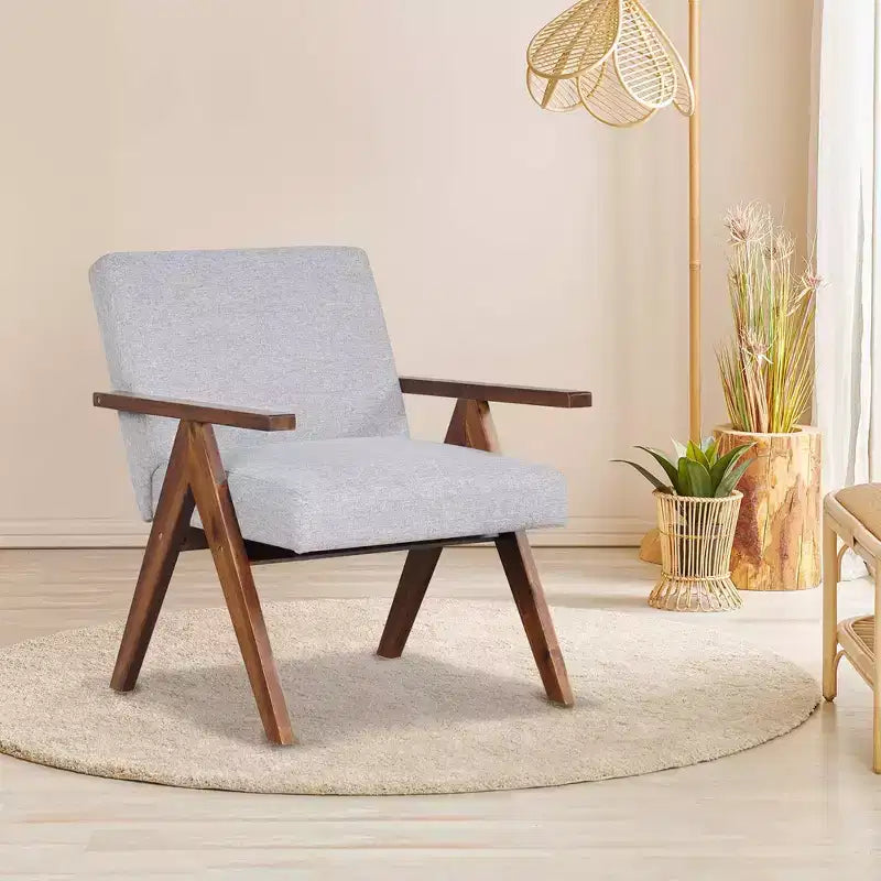 Costway Fauteuil moderne 1 place en lin avec cadre en bois d'acacia massif beige/gris