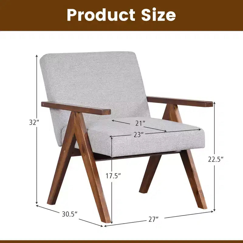 Costway Fauteuil moderne 1 place en lin avec cadre en bois d'acacia massif beige/gris