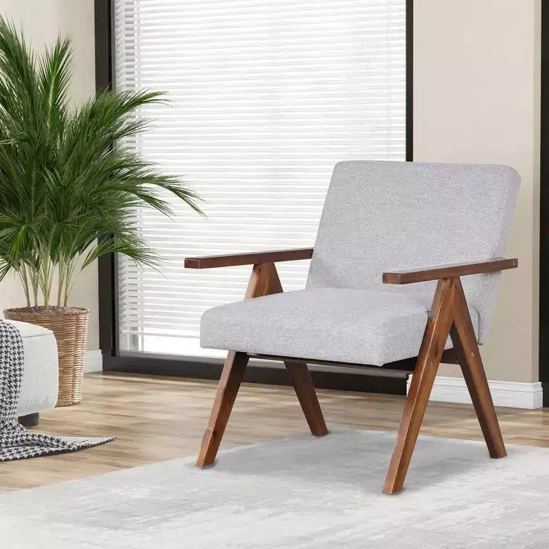 Costway Fauteuil moderne 1 place en lin avec cadre en bois d'acacia massif beige/gris