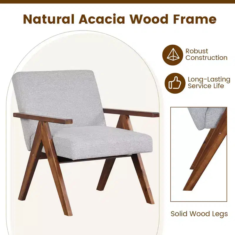 Costway Fauteuil moderne 1 place en lin avec cadre en bois d'acacia massif beige/gris