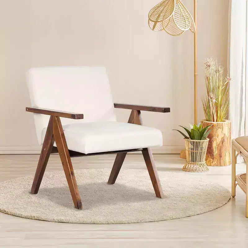 Costway Fauteuil moderne 1 place en lin avec cadre en bois d'acacia massif beige/gris