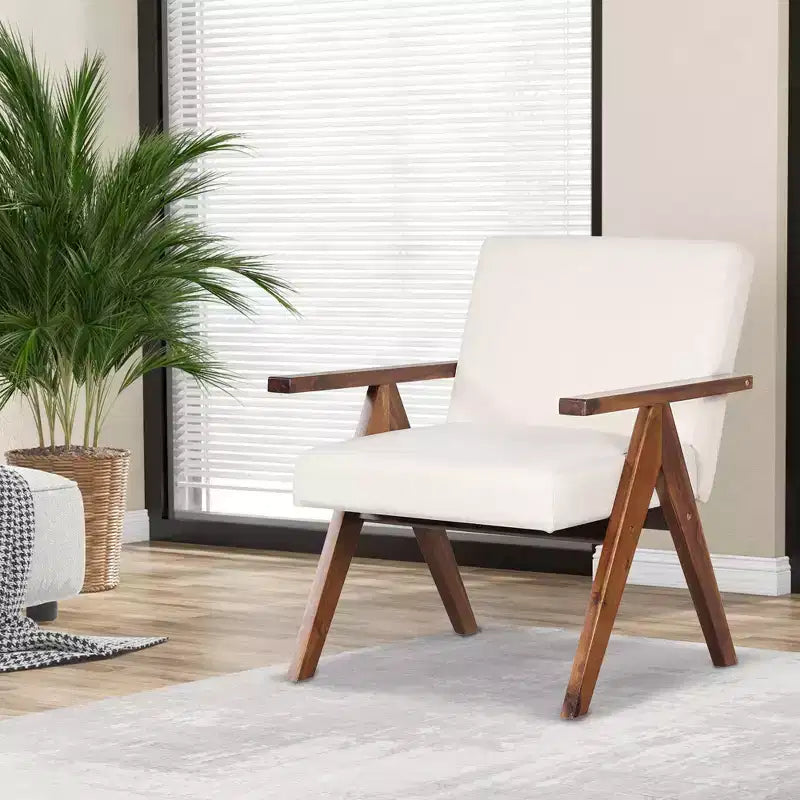 Costway Fauteuil moderne 1 place en lin avec cadre en bois d'acacia massif beige/gris