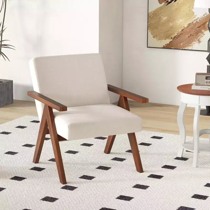 Costway Fauteuil moderne 1 place en lin avec cadre en bois d'acacia massif beige/gris