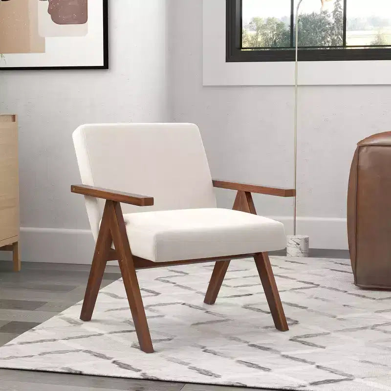 Costway Fauteuil moderne 1 place en lin avec cadre en bois d'acacia massif beige/gris