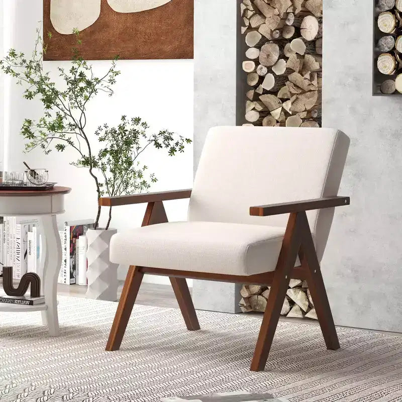 Costway Fauteuil moderne 1 place en lin avec cadre en bois d'acacia massif beige/gris
