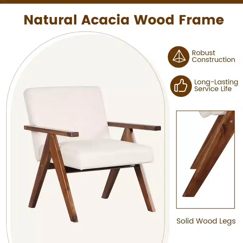 Costway Fauteuil moderne 1 place en lin avec cadre en bois d'acacia massif beige/gris