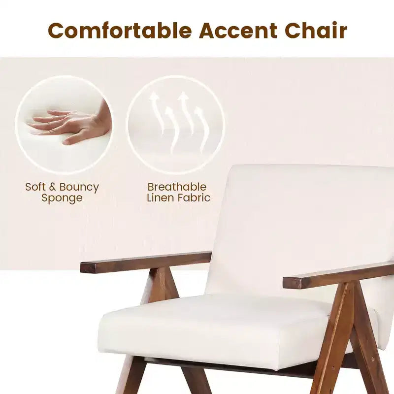 Costway Fauteuil moderne 1 place en lin avec cadre en bois d'acacia massif beige/gris