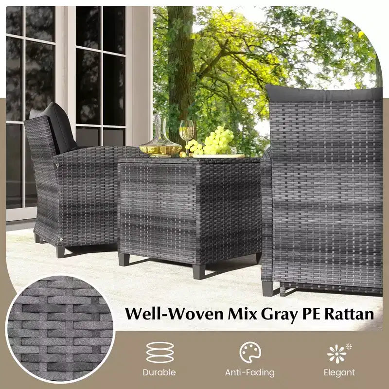 Costway Ensemble de Meubles de Jardin en Rotin 5 Pièces avec 2 Ottomans et Table Basse en Verre Trempé Noir/Gris/Bleu Marine/Beige/Rouge