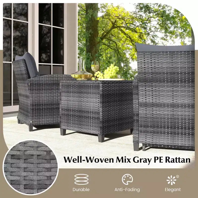 Costway Ensemble de Meubles de Jardin en Rotin 5 Pièces avec 2 Ottomans et Table Basse en Verre Trempé Noir/Gris/Bleu Marine/Beige/Rouge
