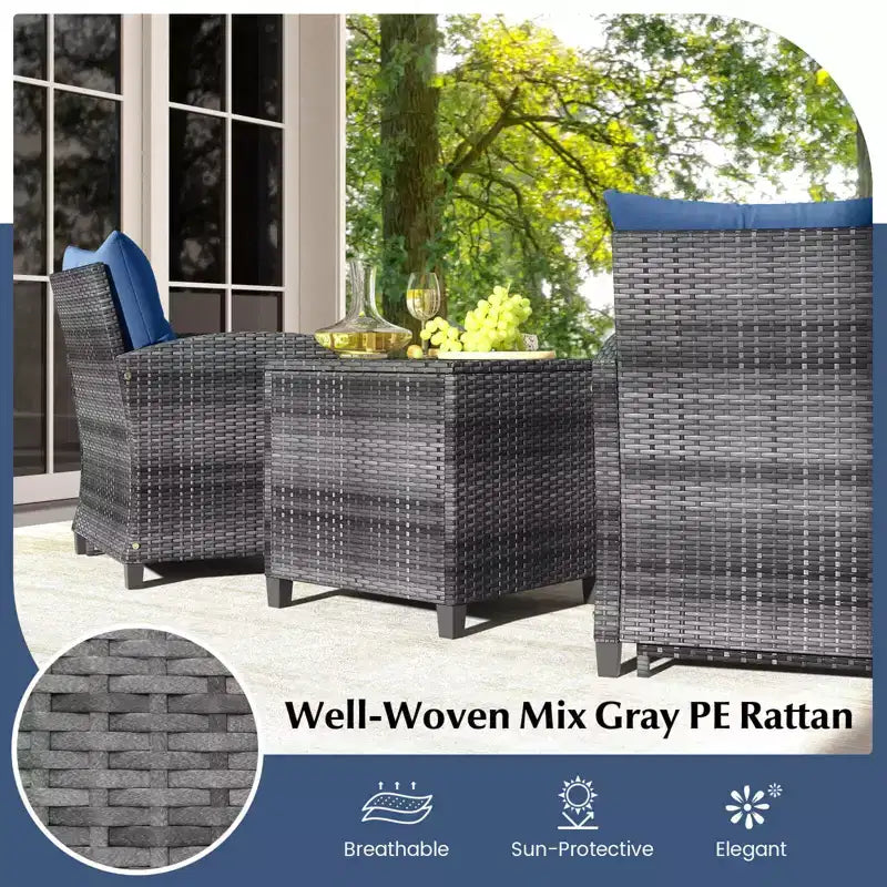 Costway Ensemble de Meubles de Jardin en Rotin 5 Pièces avec 2 Ottomans et Table Basse en Verre Trempé Noir/Gris/Bleu Marine/Beige/Rouge